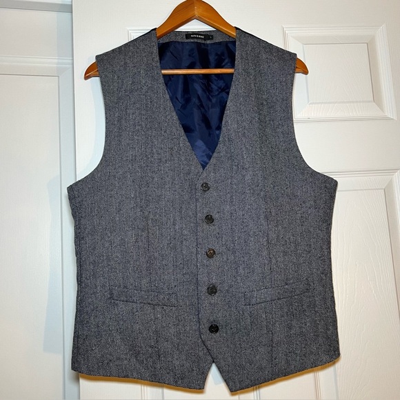 Ruth & Boaz Men’s Wool Blend Tweed Vest Navy Blue - Picture 1 of 7